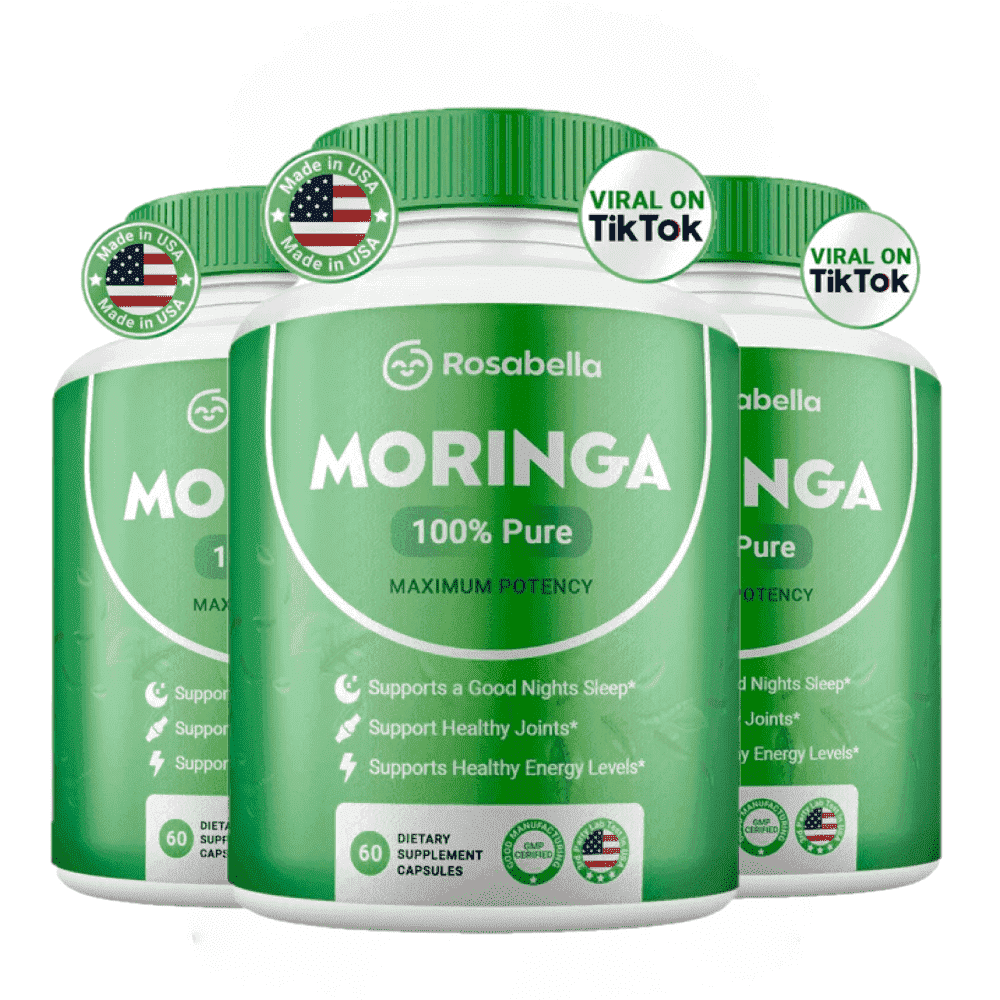 Rosabella Moringa Capsules - Pure Moringa Powder, Energy, Skin, Immune & Gut Health Superfood, Rich in Antioxidants, Essential Vitamins & Amino Acids, Natural Green Superfood Supplement - 180 Count
