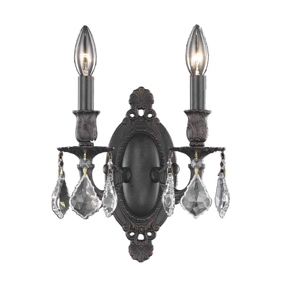 Rosalia 2 light Dark Bronze Wall Sconce Clear Royal Cut Crystal