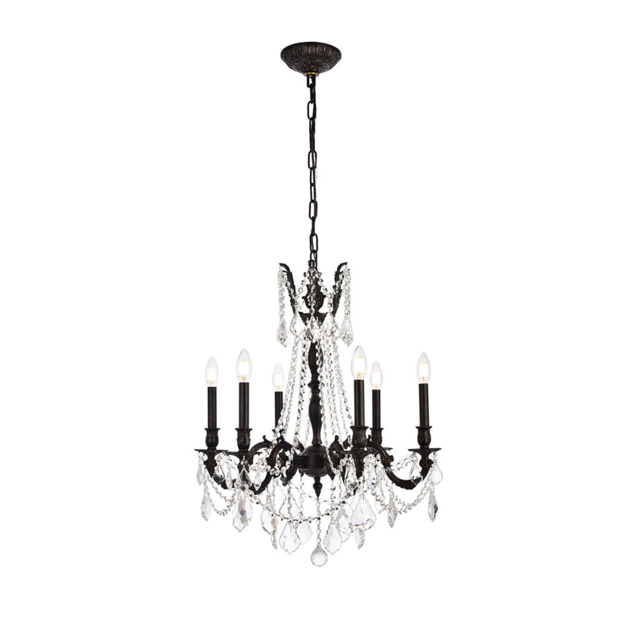 Mini Rosalia Dark Bronze 6-Light Chandelier with Golden Teak Crystal