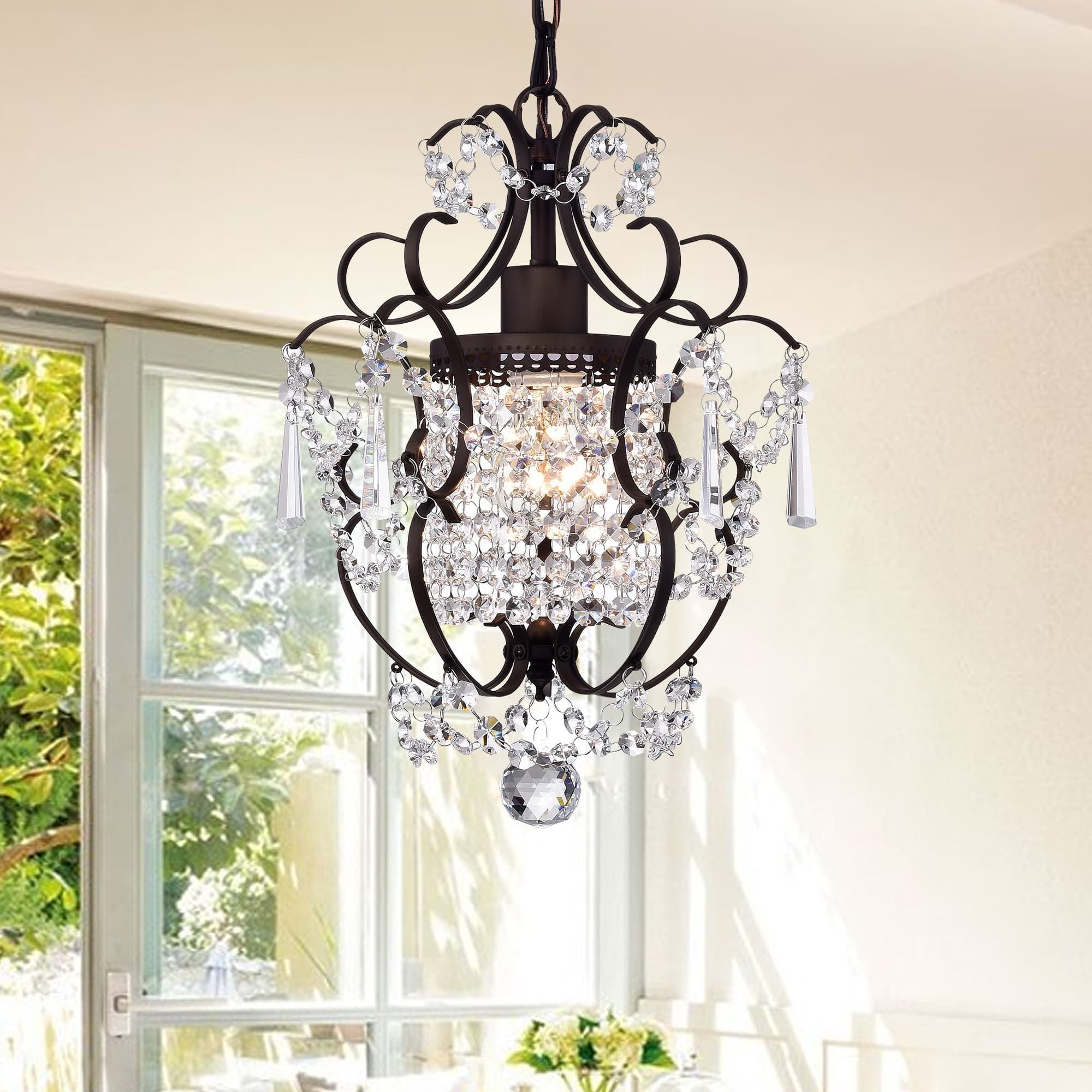 Antique Bronze Crystal Quatrefoil Chandelier Light
