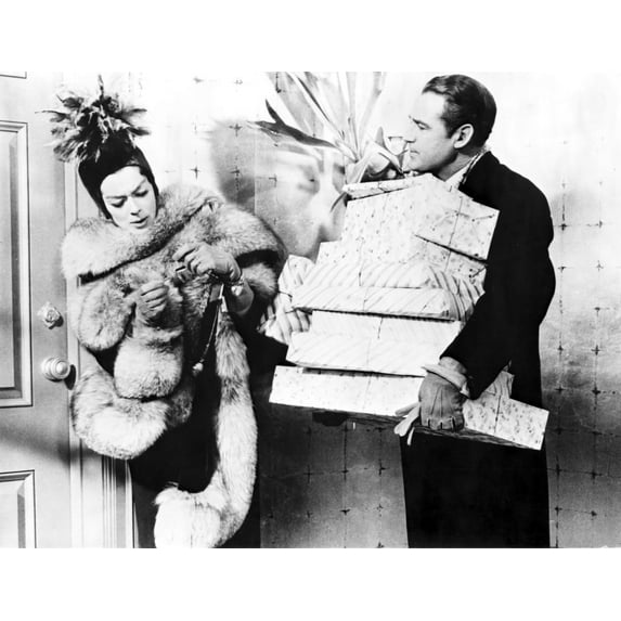 Rosalind Russell in Fur Coat with Man Carrying Presents Photo Print (8 x 10)