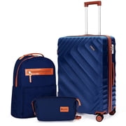 Rosamo 3-Piece 20 inch Carry on Luggage Set, Hardside Suitcase with Spinner Wheels TSA Lock Lightweight luggage for boarding airplanes, Travel Backpack, Toiletry Bag