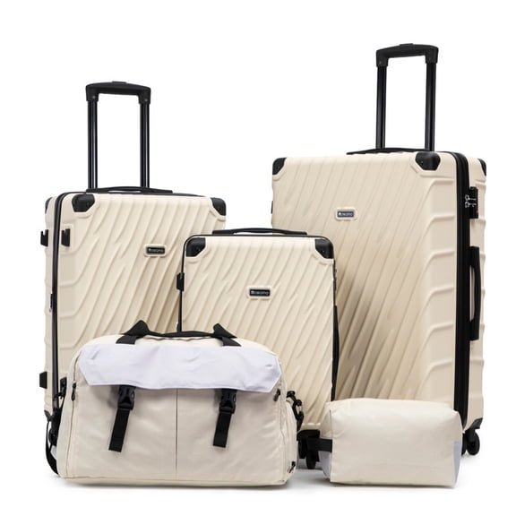 Rosamo 5-Piece Hardshell Expandable Luggage Set, Lightweight Luggage With TSA Lock Swivel Wheels and Sport Tote Bag,Beige