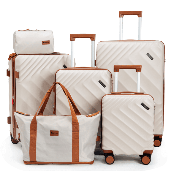 Rosamo 6 Piece Hardshell Luggage Set, Lightweight Expandable Suitcases with Spinner Wheels, TSA Lock, Durable ABS Luggage Sets for Travel,Beige