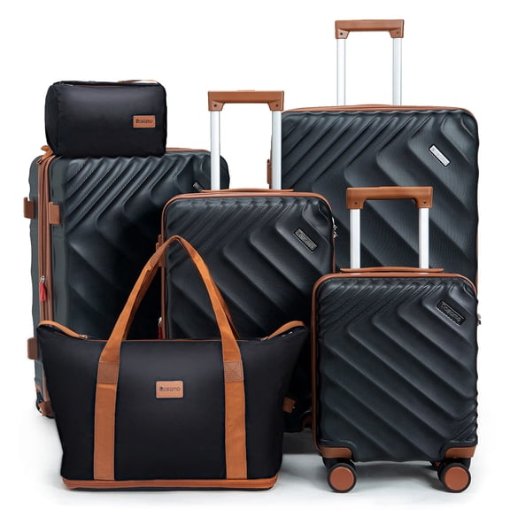 Rosamo 6 Piece Hardshell Luggage Set, Lightweight Expandable Suitcases with Spinner Wheels, TSA Lock, Durable ABS Luggage Sets for Travel,Black