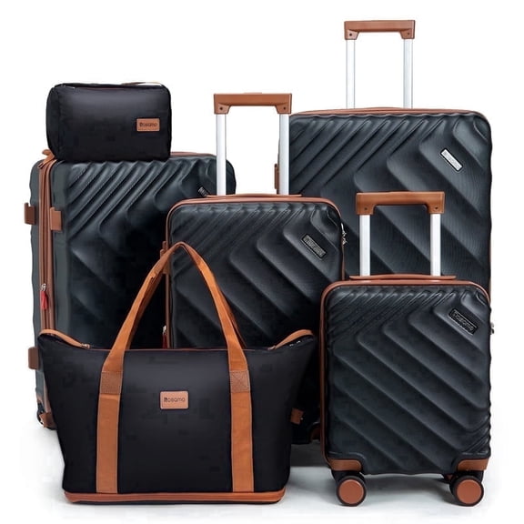 Rosamo 6 Piece Hardshell Luggage Set, Lightweight Expandable Suitcases with Spinner Wheels, TSA Lock, Durable ABSLuggage Sets for Travel；Black