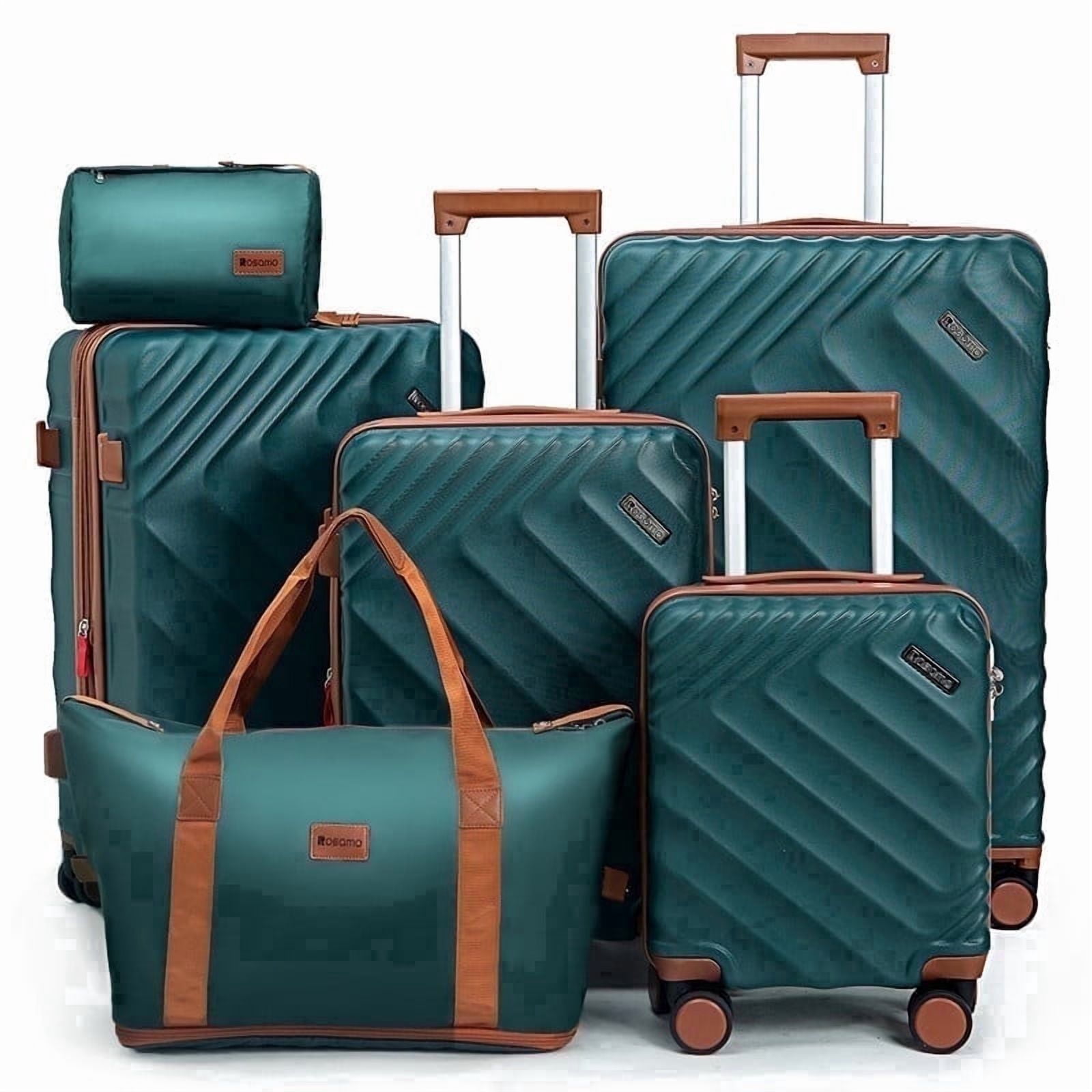 Rosamo 6 Piece Hardshell Luggage Set, Lightweight Expandable Suitcases with Spinner Wheels, TSA Lock, Durable ABSLuggage Sets for Travel；Dark Green