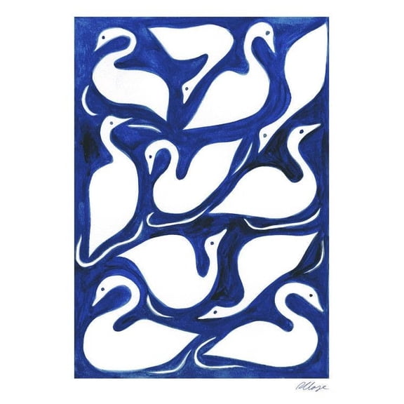 Rosanna Corfe - Swan Pond Print Wall Art, Modern Wall Decor For Living Room Bedroom, 8x12 UNFRAMED