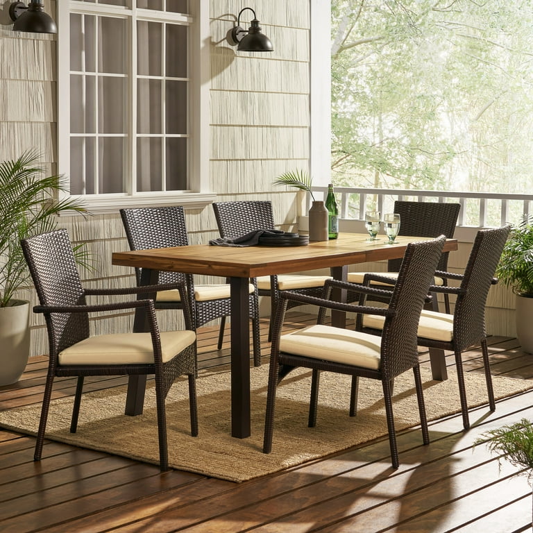 Rosario Piece Outdoor Rectangular Wicker Dining Set, Multibrown