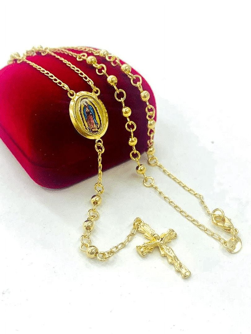 Rosario de la Virgen de Guadaluep 14K Gold Filled Rosary Necklace Cross Pendant