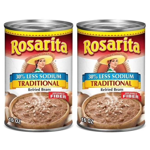 Rosarita Low Sodium Refried Beans, 16 oz, Pack of 2