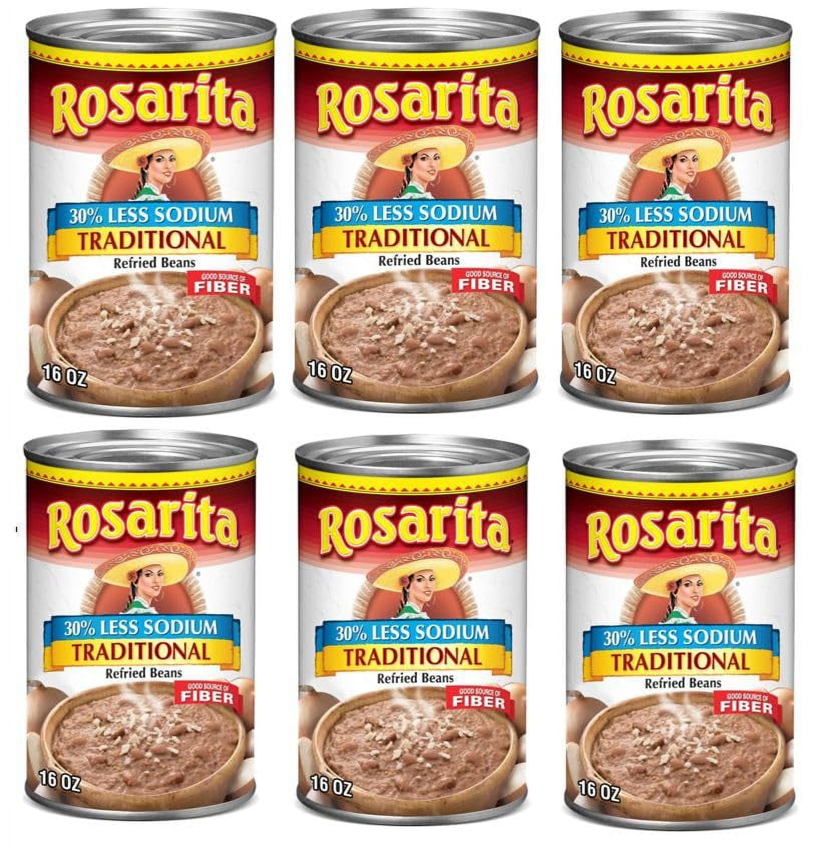 Rosarita Low Sodium Refried Beans, 16 oz, Pack of 6
