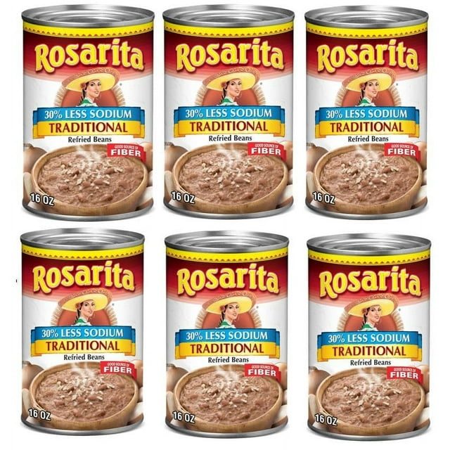 Rosarita Low Sodium Refried Beans, 16 oz, Pack of 6