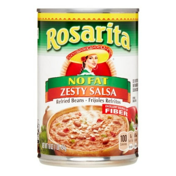 Rosarita No Fat Refried Beans with Zesty Salsa 16 Oz (Pack of 3)