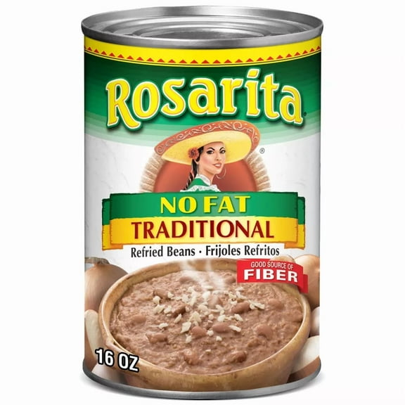 Rosarita Traditional No Fat Refried Beans 16oz (Pack of 4)