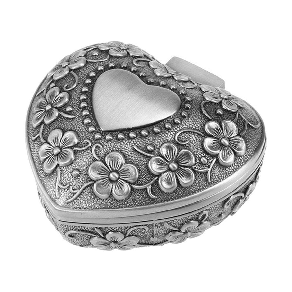 Rosarivae Vintage Antique Flower Carved Metal Jewelry Box Trinket