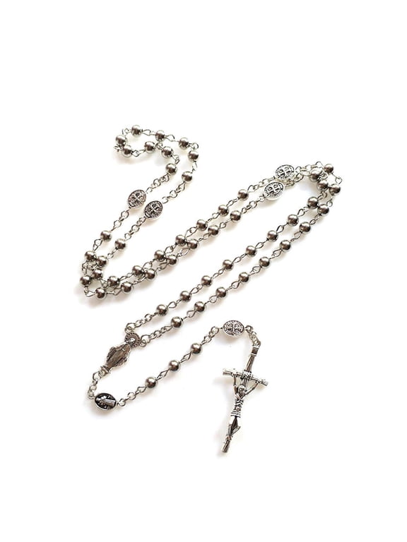 Rosary Beaded Necklace with Jesus Crucifix Catholic Daily Long Chain Jewelry
