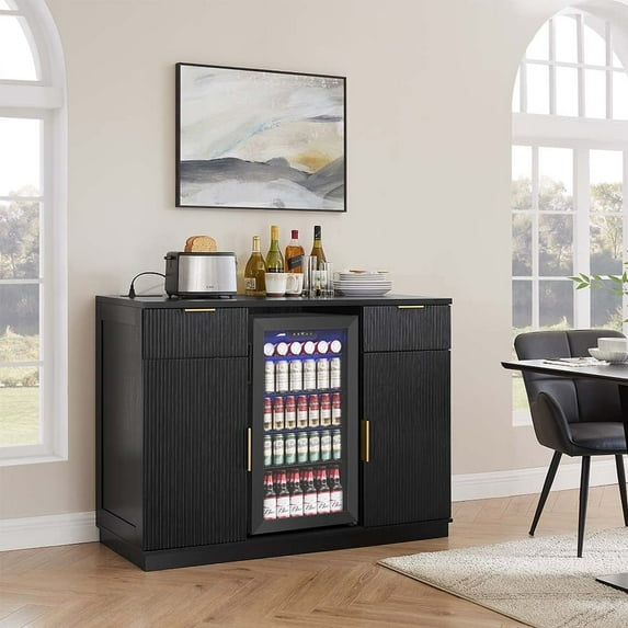 Rosary Blenn Large Coffee Bar Cabinet with Mini Fridge Space and Power Outlet
