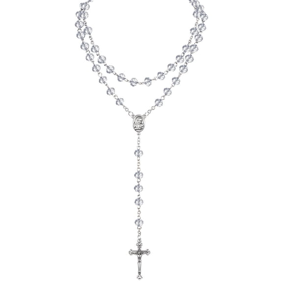 Rosary Catholic Crystal Beads Necklace with Miracles Medals Crosses Crucifix for Men,Women Gift First Communion Rosary