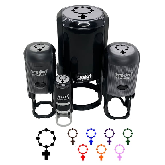 Rosary Catholic Symbol Self-Inking Rubber Stamp Ink Stamper - Fuchsia Ink - Small 3/4 Inch