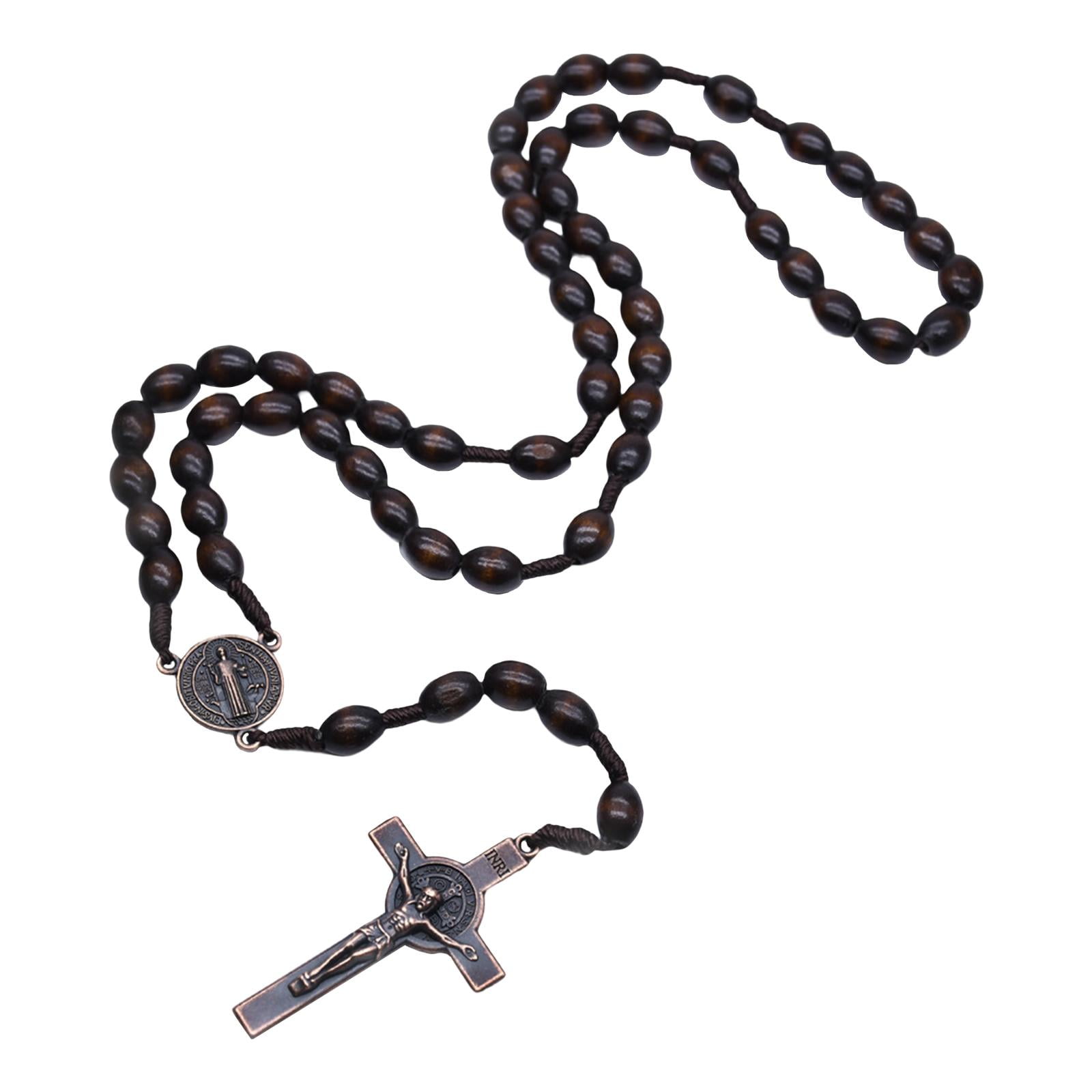 Rosary Cross Necklace Wooden Rosaries Benedict Beaded Rosary