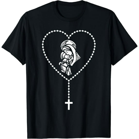Rosary Cross Virgin Mary Jesus Catholic Faith Christian Gift T-Shirt
