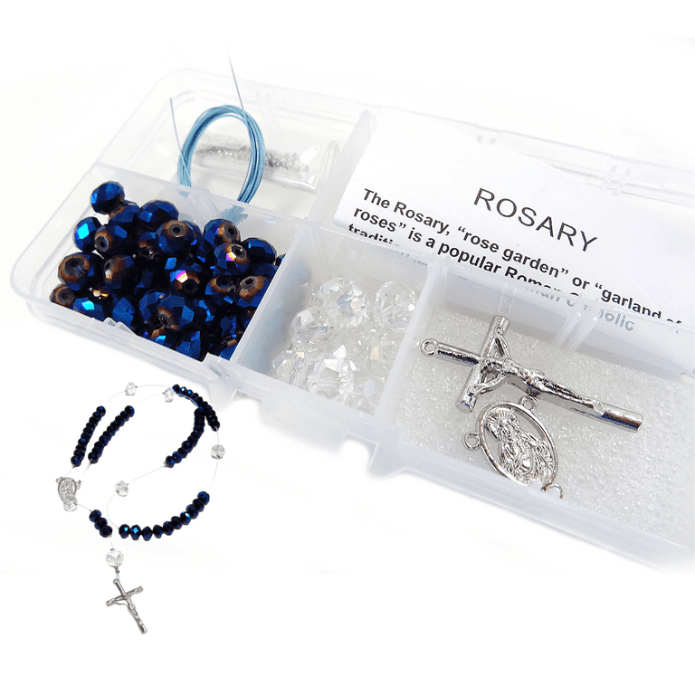 Rosary Kit, AB Blue Prayer Beading Kit, First Communion Gift For Kids,  Rosary Necklace Making Supplies, 1 kit