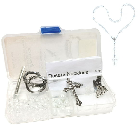 Rosary Kit, DIY Necklace Jewelry Supplies, First Communion Gift For Beaders, Kids, Clear, 1 kit