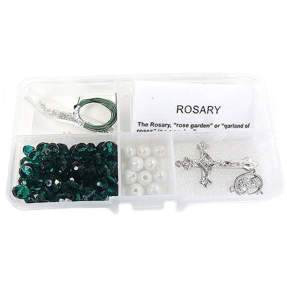 Rosary Kit, Emerald Green Catholic Prayer Beading Kit, First Communion Gift  For Kids, Rosary Necklace Making Supplies, 1 kit 