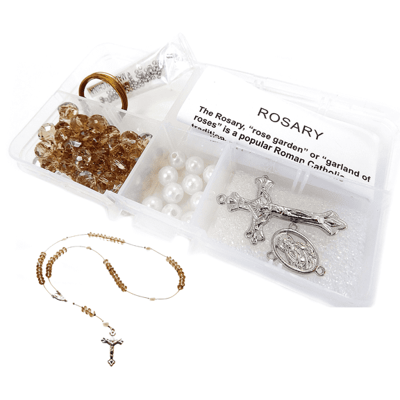 Rosary Kit, Gold Brown Catholic Prayer Beading Kit, First Communion Gift For Kids, Rosary Necklace Making Supplies, 1 kit