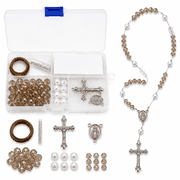 Rosary Necklace Making Supplies Kit, Gold Brown Catholic Prayer Beading Kit, First Communion Gift, 1 kit