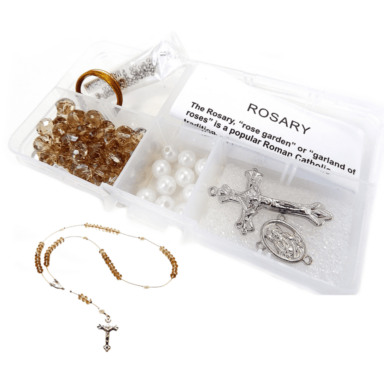 Crystal & Pearl Rosary Bead Kit - Smoky Crystal Beads & White Pearls