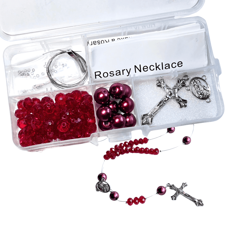 Rosary Kit, Red Catholic Prayer Beading Kit, First Communion Gift