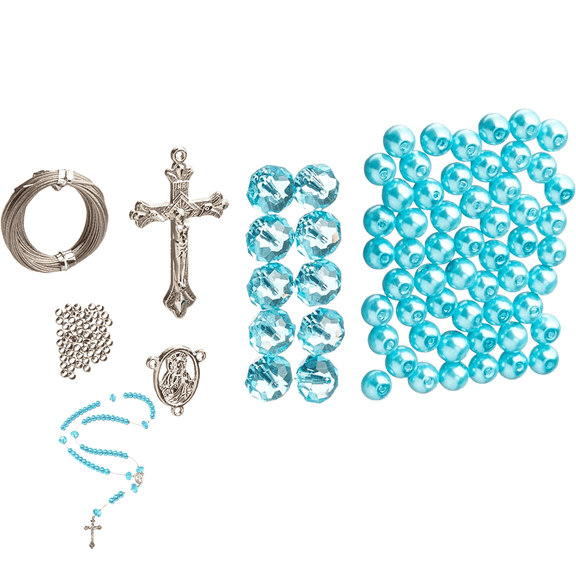 Rosary Kit, Turquoise Blue Catholic Prayer Beading Kit, First Communion Gift For Kids, Rosary Necklace Making Supplies, 1 pc