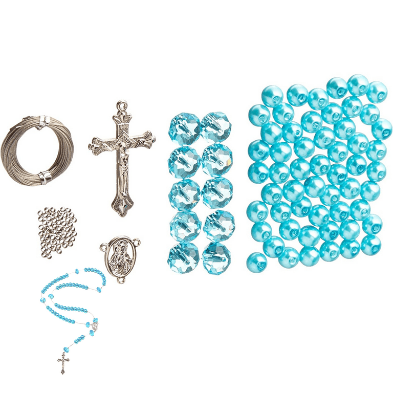 Rosary Kit, Turquoise Blue Catholic Prayer Beading Kit, First Communion  Gift For Kids, Rosary Necklace Making Supplies, 1 pc