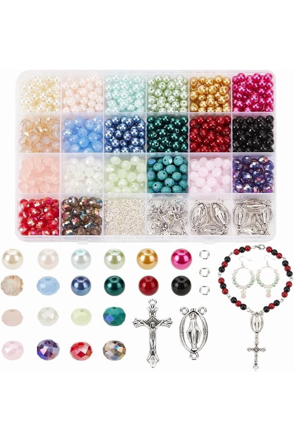 Rosary Making Kit 1120 Pcs Necklace Making Set Rosary Prayer Making Supplies Necklace Set Beads Kit for Rosary Easter Bracelet Necklace Jewelry Making DIY