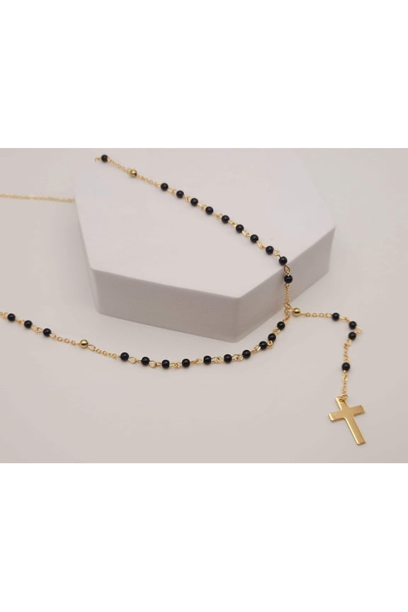 Rosary Necklace, Gold Rosary Necklaces ,Catholic Jewelry Plain Cross