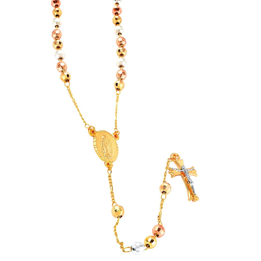 Rosary Necklace Lariat Cross Necklace in Tritone Fashion