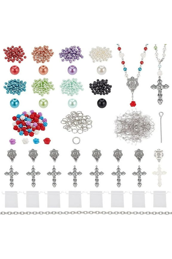 Rosary Necklace Making Kit Rosary Prayer Making Supplies First Communion Necklace Set Pearl Beads Cross Beads Kit