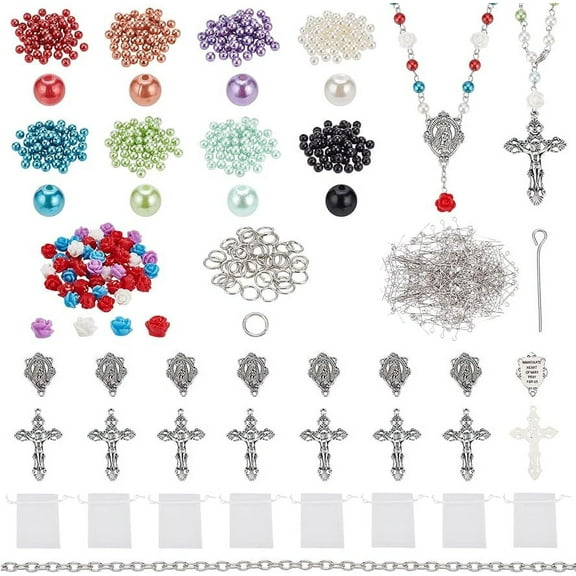 Rosary Necklace Making Kit Rosary Prayer Making Supplies First Communion Necklace Set Pearl Beads Cross Beads Kit