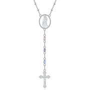 Rosary Necklace Sterling Silver Italian Solid Bead Chain Cross & Rosary Virgin Mary Pendant Y Necklace Catolicos Jewelry Gifts for Women