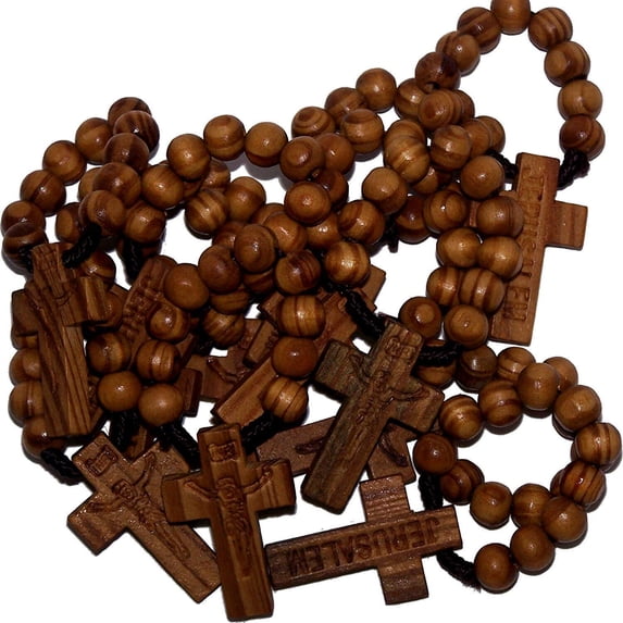 Rosary/Necklace with Velvet Bag (10 Brown Wooden Finger Rosaries)