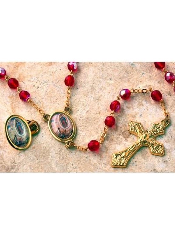 Rosary and Label Pin Crystal Beads Guadalupe/Juan Diego 7mm 21 3/4"