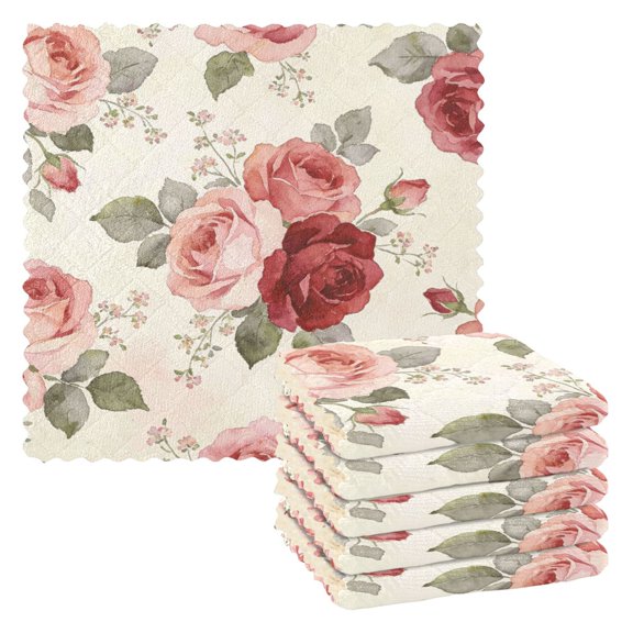 Rosas Da Primavera Kitchen Cloth Dish Towels for Drying Washing Absorbent Dish Rags Reusable soft kitchen dishcloth set 6 Pack