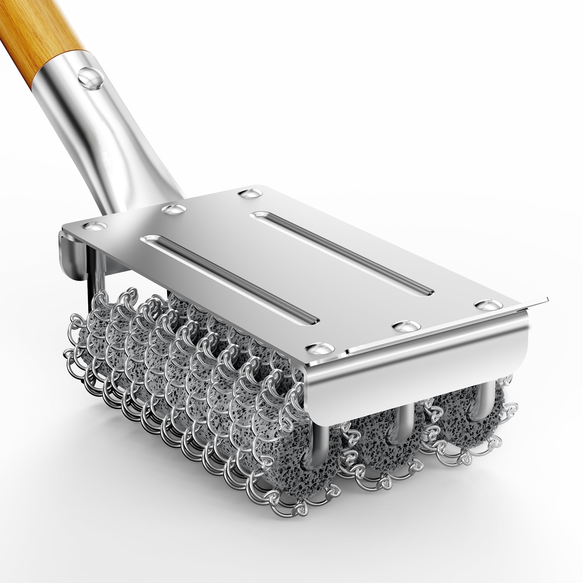 Rosaver Grill Brush with Scraper, Bristle-Free Stainless Steel BBQ Cleaner, Safe for All Grill Types, Detachable Replacement Head, Ideal for Outdoor BBQ & Camping