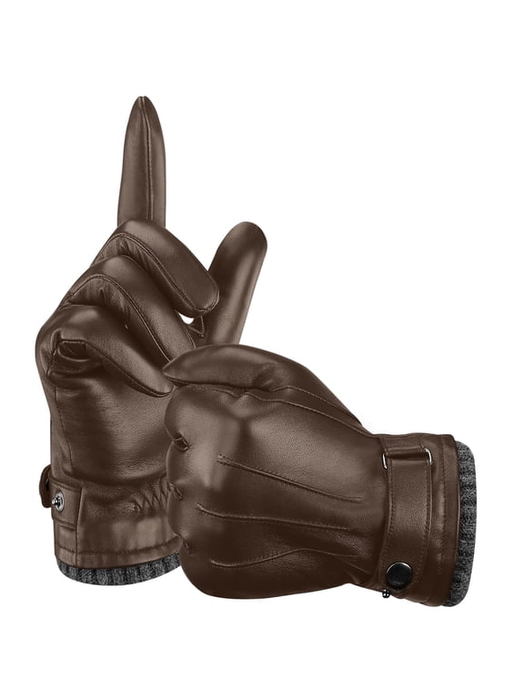 Rosaver Men's Winter Warm Leather Gloves with Wool Lining, Touchscreen Casual Dress Soft Windproof Glove, Thermal Gifts for Dad or Husband, Brown - M