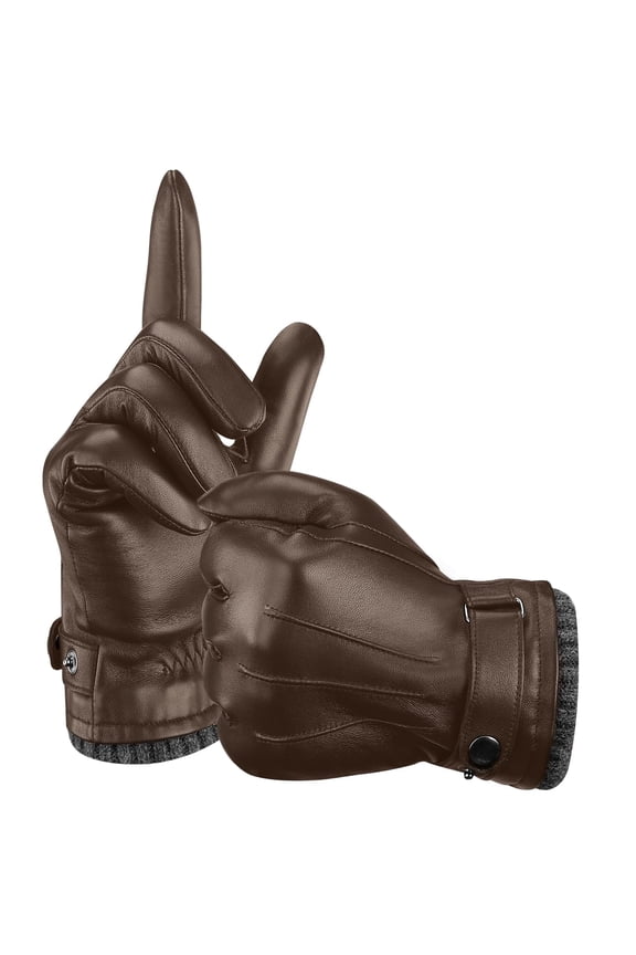 Rosaver Men's Winter Warm Leather Gloves with Wool Lining, Touchscreen Casual Dress Soft Windproof Glove, Thermal Gifts for Dad or Husband, Brown - S