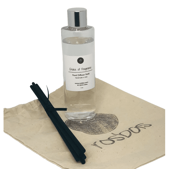 Rosbas Reed Diffuser Refill Set Gardenia Scented, 6 oz, 5 Black Reed Sticks, Long Lasting Freshener, Home, Handmade in USA
