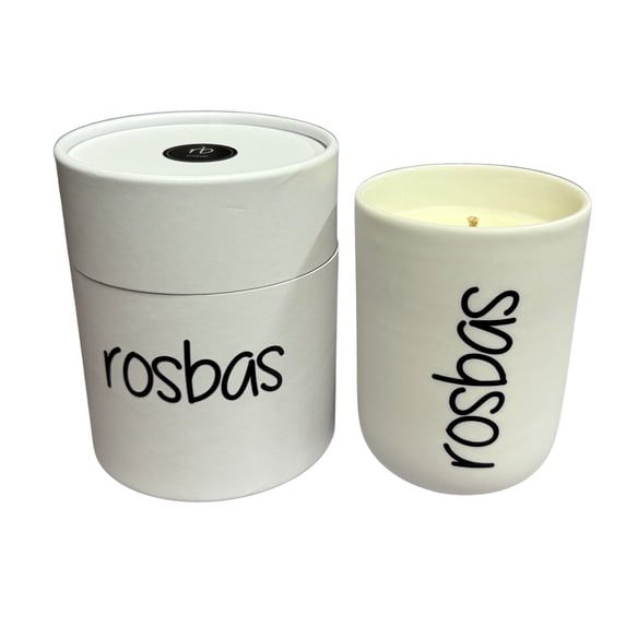 Rosbas, Soy Candle, UnScented, 8 oz White Ceramic Jar, Cotton Wick, Gift Box, Long Burn Time, Home, Handmade in USA