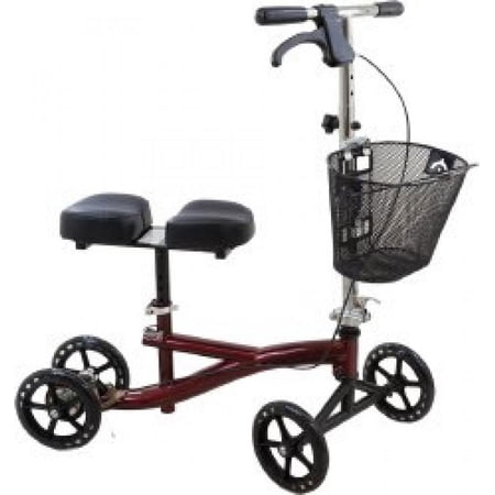Roscoe Aluminum Frame Knee Scooter, All Terrain, 8 Inch Front/Rear Wheels, 31 to 41 Inch Height, 350 pound Weight Capacity, Burgundy, 1 Count